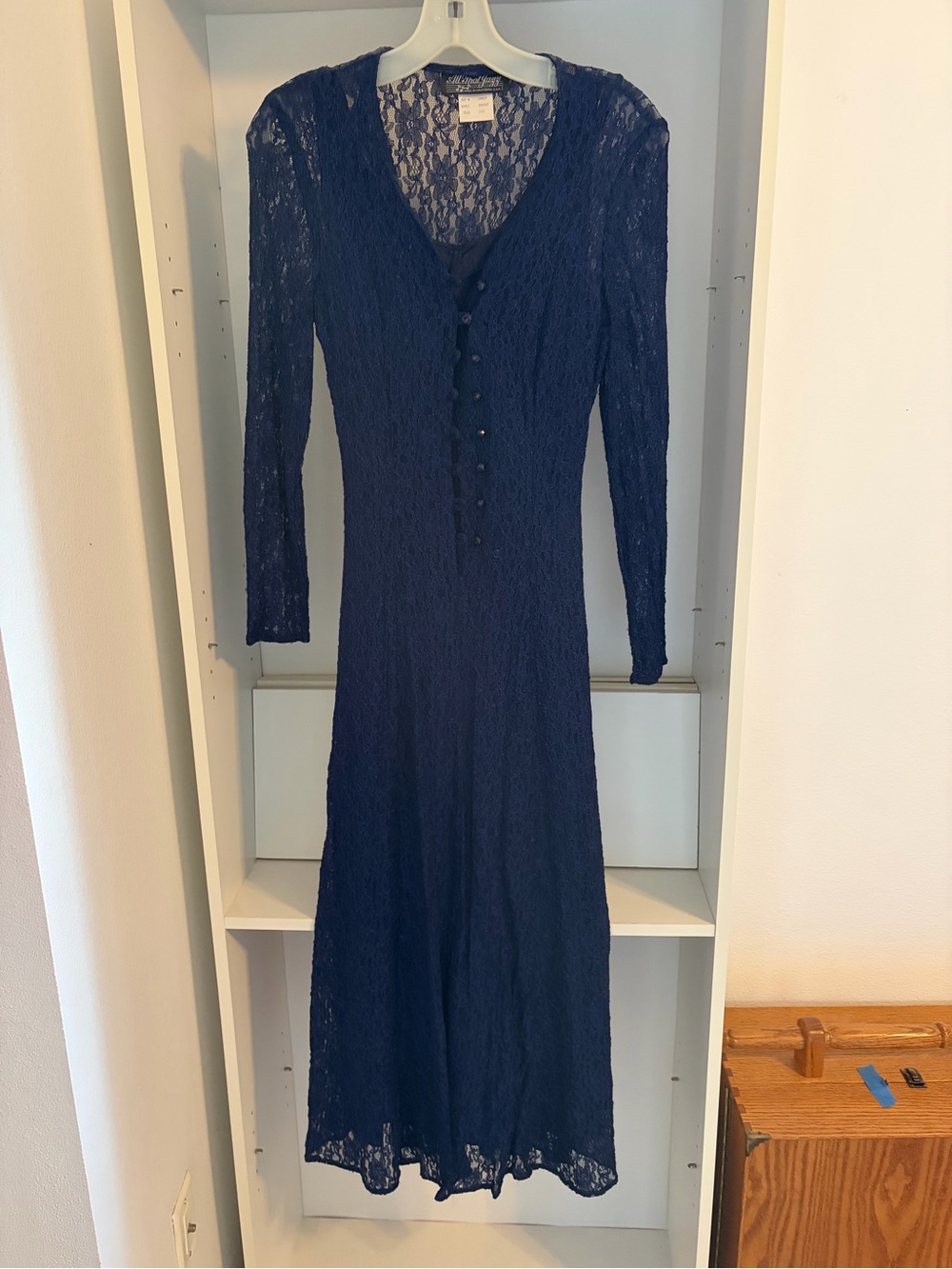 Vintage-Inspired Navy Lace Dress with Buttons